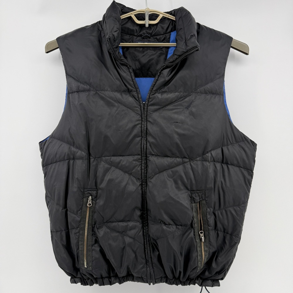Nautica Puffer Vest Ripstop Quilted Full Zip Mens XXL Black Blue Sleeveless
